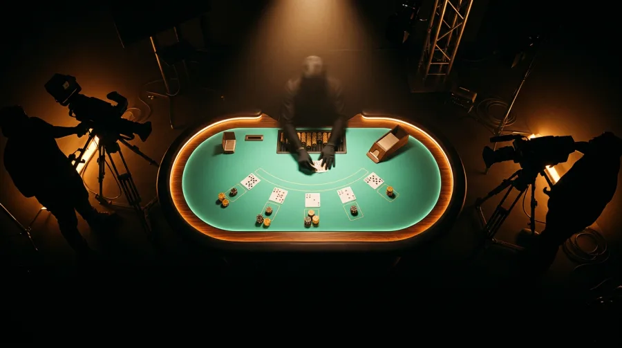 Live-jakajastudio mustapekka- ja rulettiatmosfäärillä